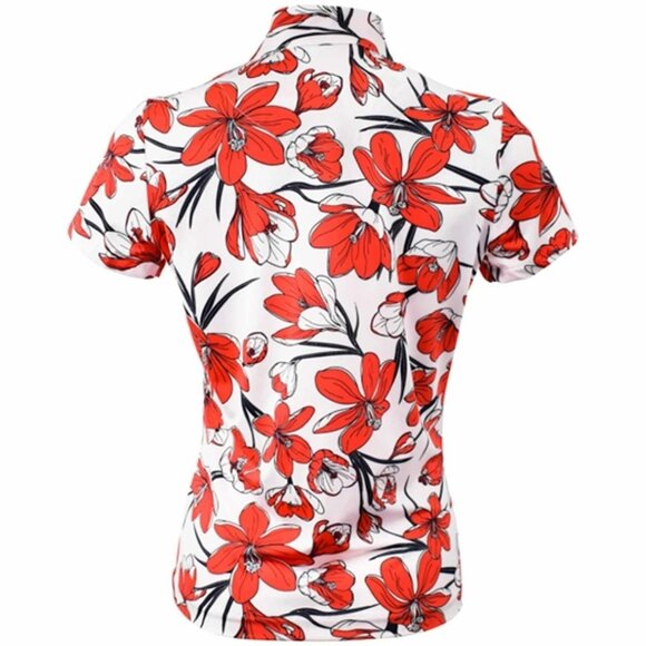 NEW Tail Women’s SMALL Hester SS Golf Polo Shirt Red Crocus Floral 1/4-Zip - Picture 3 of 7